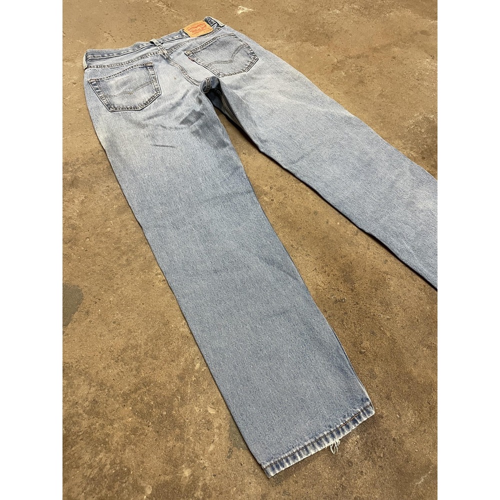 Levis 550 Jeans Mens 34x34 Light Wash Blue Relaxed Tapered Zip Fly Distressed - Picture 10 of 16